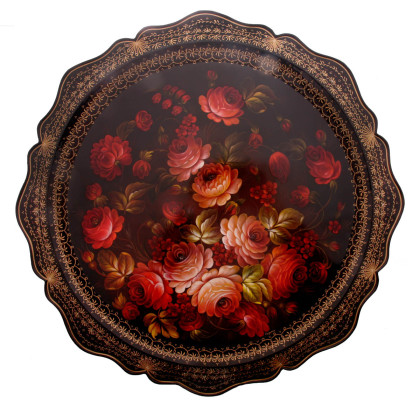 Russian metal hand painted and lacquered tray. Origin of Jostovo