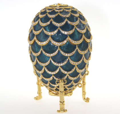 Oeuf Pomme de pin impérial, émail bleu cobalt, vers 1900